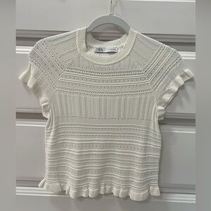Zara White Pointelle Knit Top - Size S